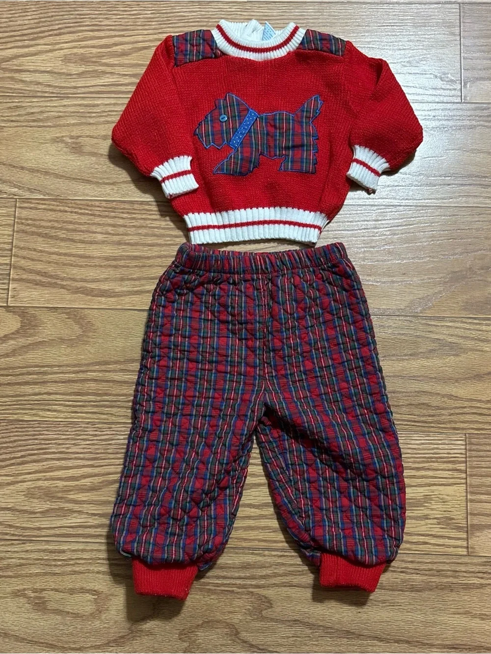 Vintage 90s Half Moon Scottish Terrier Knit Matching Set Outfit 18 Months